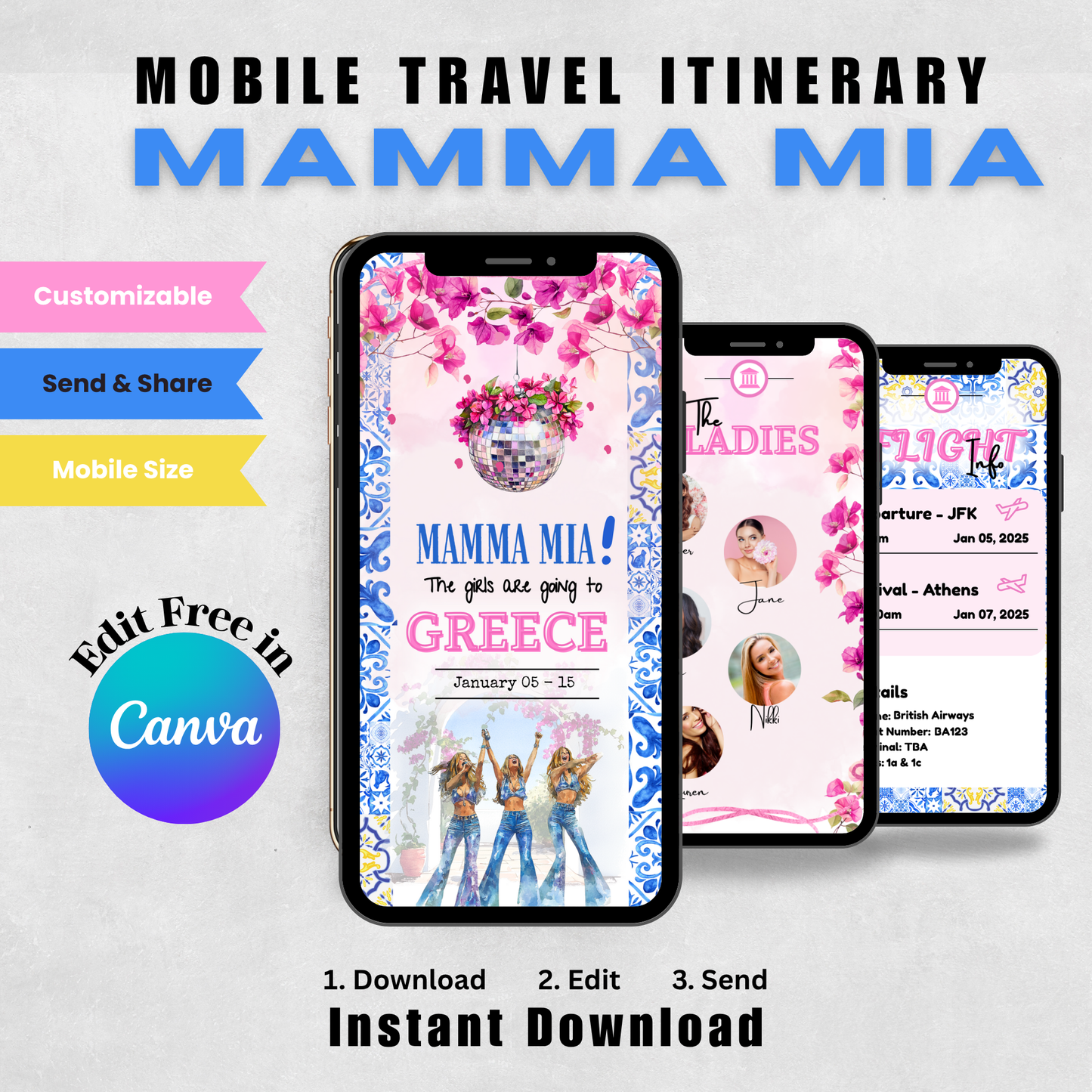 Mamma Mia Inspired - Mobile Itinerary Template