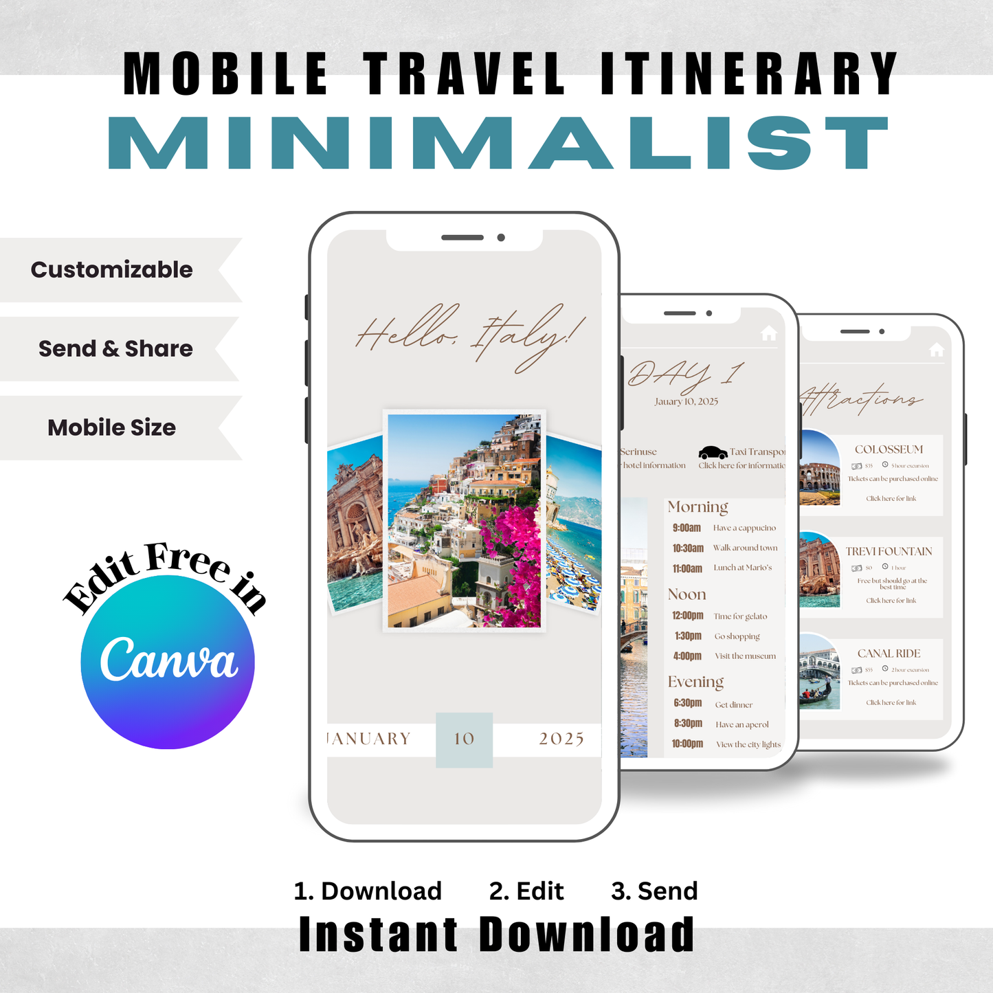 Minimalist Style - Mobile Itinerary Template