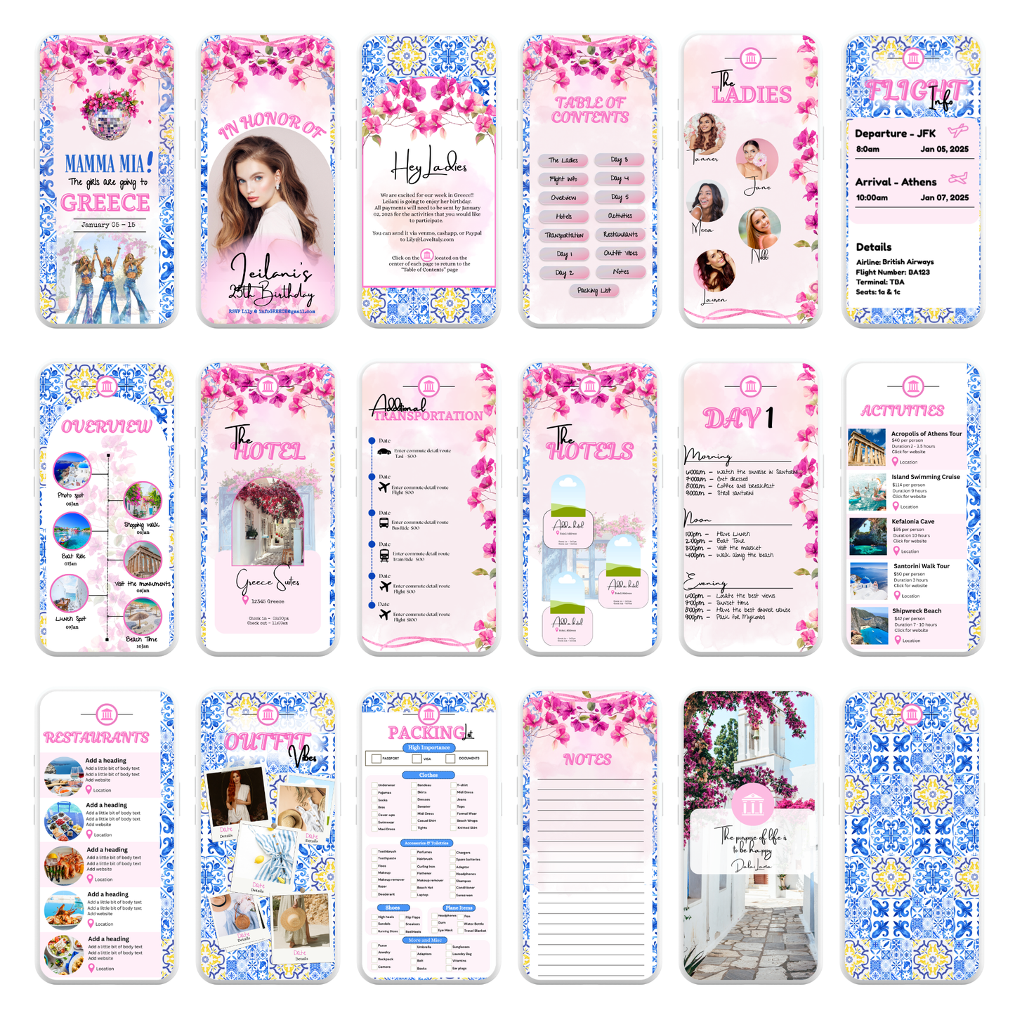 Mamma Mia Inspired - Mobile Itinerary Template