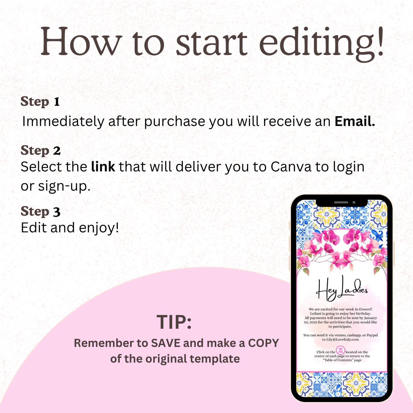 Mamma Mia Inspired - Mobile Itinerary Template