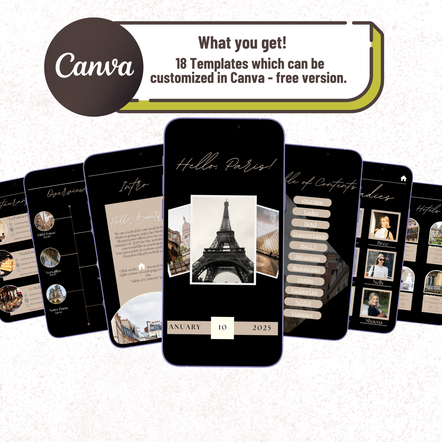 Black and Beige - Mobile Itinerary Template